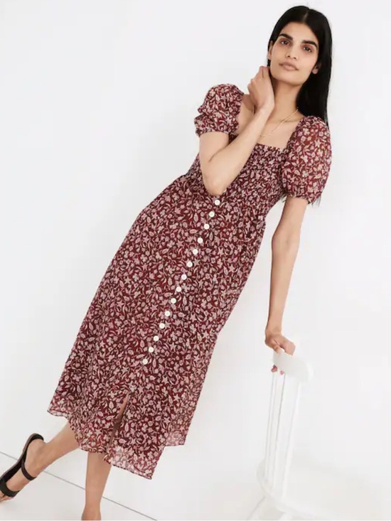 Madewell Dresses & Skirts - Madewell Lucie Smocked Button Front Midi Dress